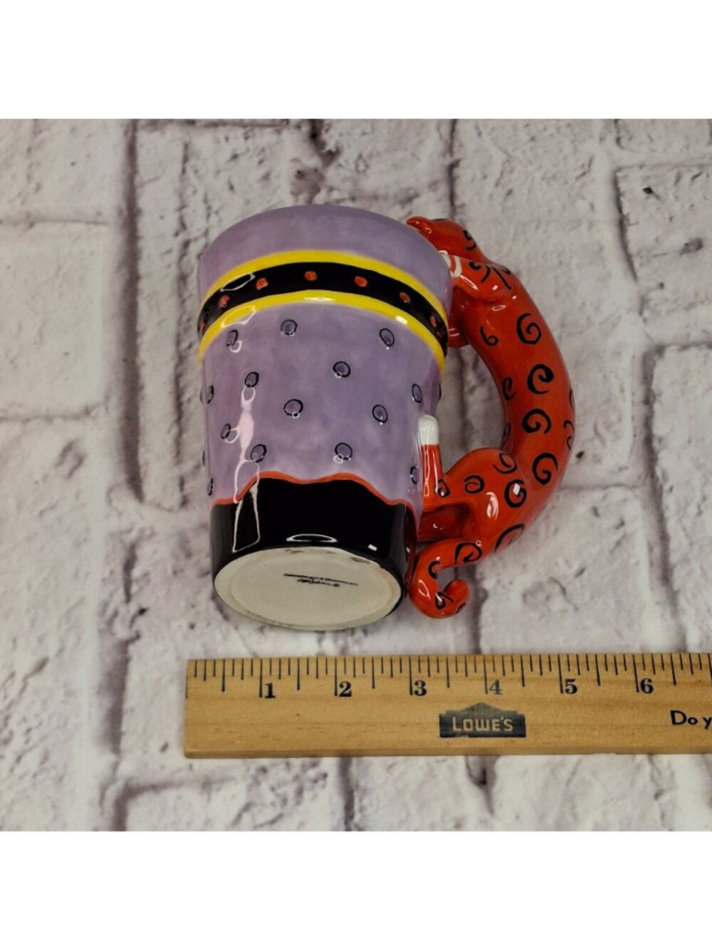 C M Redwine Art Pottery Handle Mug Purple & Red Cat Whimsical Microwave Safe - Picture 6 of 6